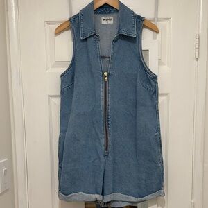 Show Me Your Mumu Sleeveless Denim Romper with Front Zip - Light Blue
